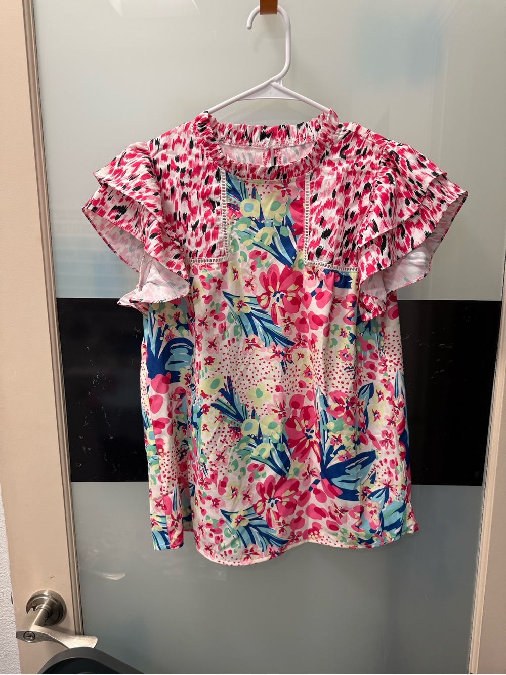 Floral Ruffle Sleeve Women's Top - Pink Multi